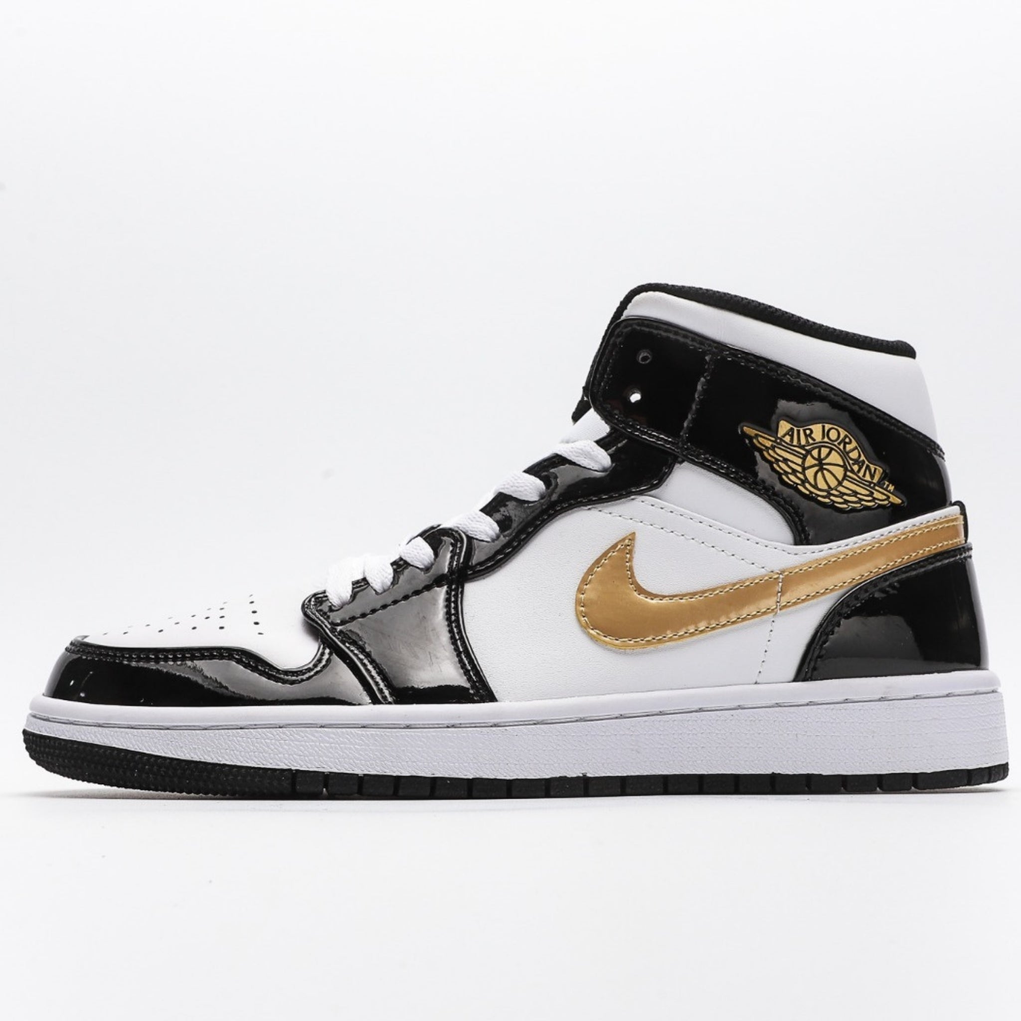 Nike Air Jordan 1 Mid Patent Black White Gold